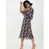 Women's Polyester Chain Print Cap Sleeve Calf-length Dress (Multicolor)