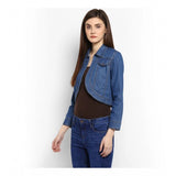 Blue denim solid 3/4th sleeves shrug for women, durable casual wear