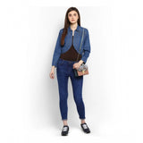 Blue denim solid 3/4th sleeves shrug for women's casual wear, ideal for layering