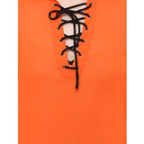 Orange polyester solid long sleeves regular top with mandarin collar and tie-up, ideal for casual wear