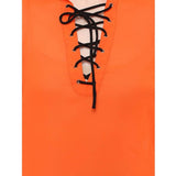 Orange polyester long sleeved regular top with mandarin collar