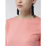 Pink polyester color block slit sleeve top for women's fashion, vibrant color variation possible