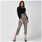 Women's white-yellow polyester animal print elasticated trousers, stylish fashion for casual wear