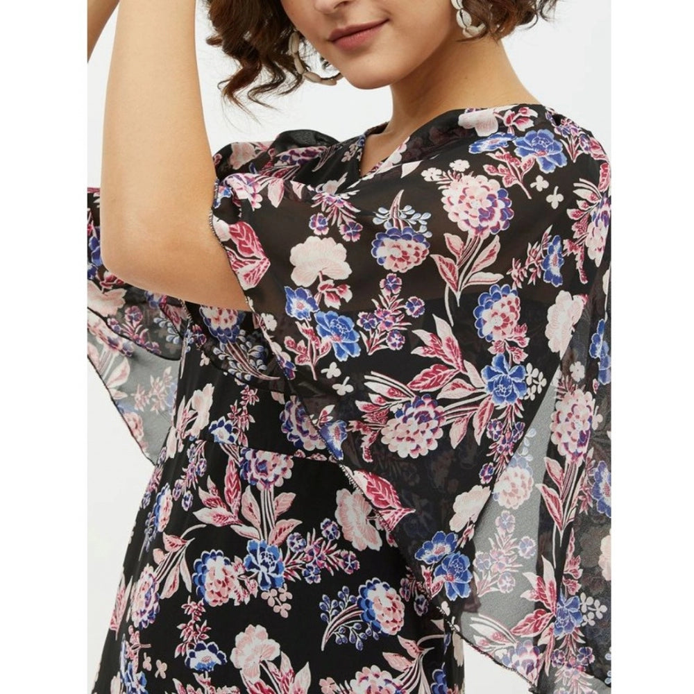 Multicolor polyester chain print cap sleeve calf-length dress for women, vibrant pattern on display