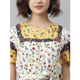 Multicolor polyester floral flutter dress for women, vibrant floral pattern on above-knee length with round neck