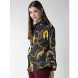 Black & Gold satin printed long sleeves shirt (standard length) - fashionable women's top on hanger