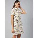 Multicolor polyester floral short sleeve above knee dress for women