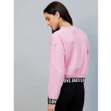 Pink fleece long sleeve sweatshirt, soft and cozy women's solid pink top
