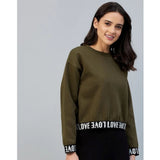Olive fleece women's long-sleeve solid sweatshirt, warm and cozy apparel for casual wear