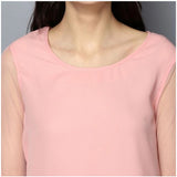 Pink polyester tier sleeve top, solid design for women's fashion