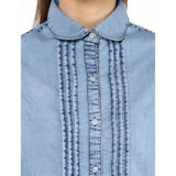 Blue denim 3/4 sleeves shirt, solid pattern for women
