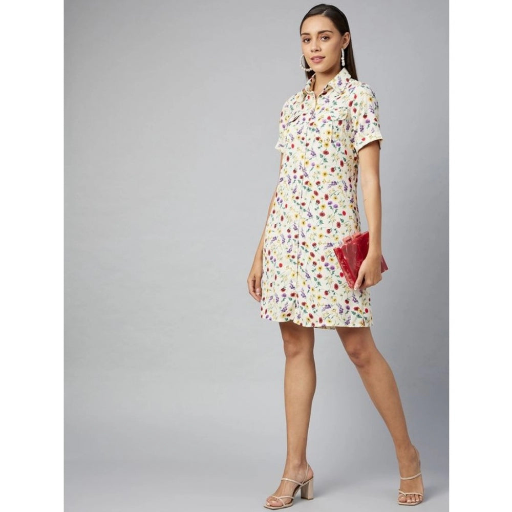 Multicolor polyester floral short sleeve above-knee dress for women, vibrant floral pattern