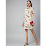 Multicolor polyester floral short sleeve above-knee dress for women, vibrant floral pattern