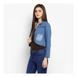 Blue denim smocking 3/4th sleeves shrug with detailed pattern, ideal for casual wear