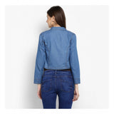 Blue denim smocking 3/4th sleeves shrug, intricate smocking pattern detail on denim fabric