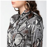 Black & Grey satin animal print long sleeves shirt on hanger