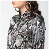 Black & Grey satin animal print long sleeves shirt (standard length)