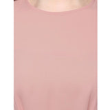 Pink polyester long sleeve solid top for women, round neck, regular length