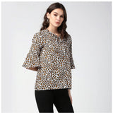 Orange & black animal print bell sleeve top for women, polyester material