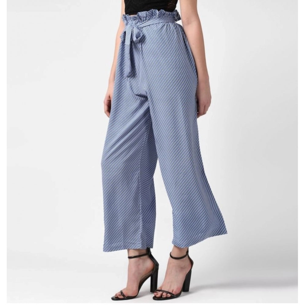 Blue polyester striped elasticated trousers for women - fashionable, versatile workout or lounge wear