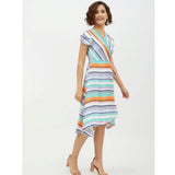 Women's Satin Striped Short Sleeve Knee-Length Dress (Multicolor)