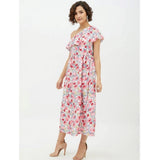 Multicolor polyester floral one-shoulder calf-length dress with vibrant floral pattern, suitable for various occasions