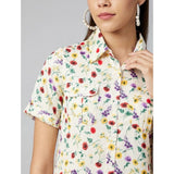 Women's Polyester Floral Short Sleeve Above Knee Dress (Multicolor)