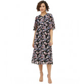 Multicolor polyester chain print cap sleeve calf-length dress for women on mannequin