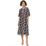 Multicolor polyester chain print cap sleeve calf-length dress for women on mannequin