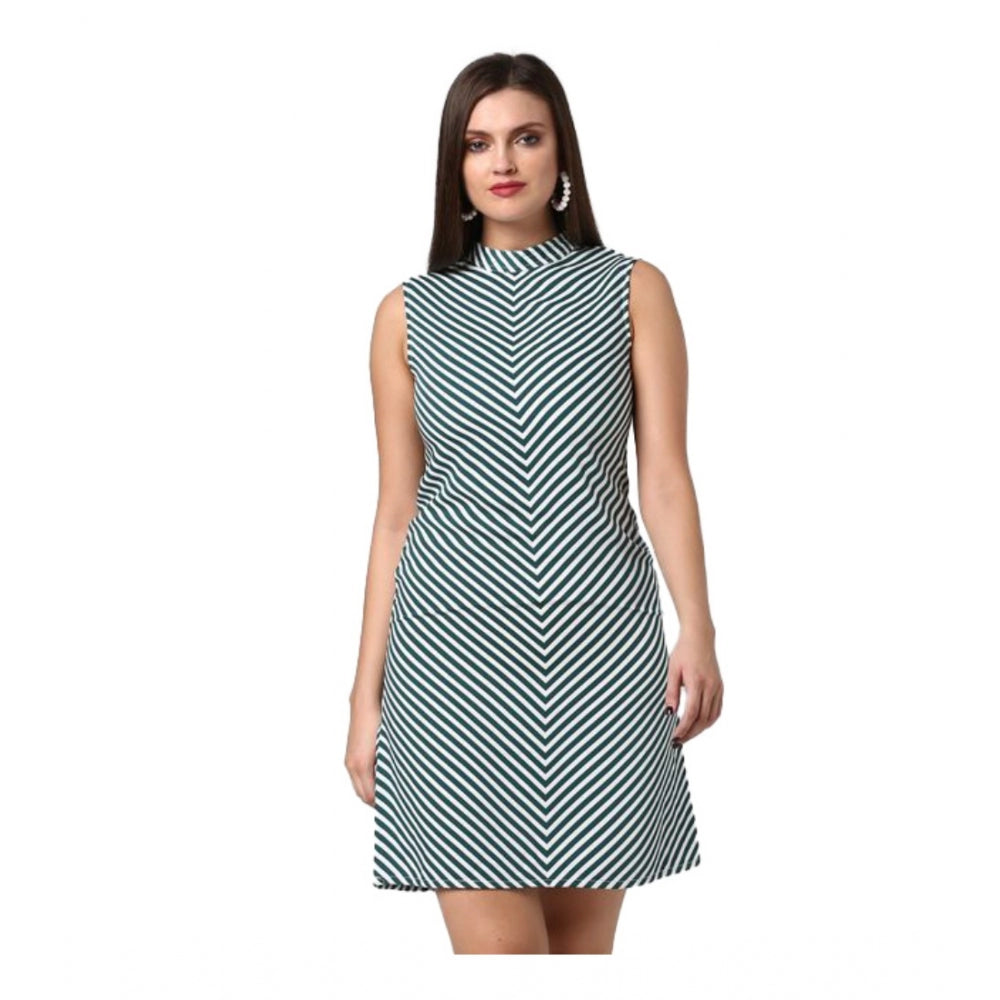 Green polyester striped sleeveless above-knee dress for women on a mannequin