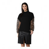 Black polyester animal print long sleeves top with closed neck, fashionable and stylish women's wear