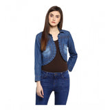 Women's Denim Pleated 3-4th Sleeves Shrug (Blue)