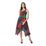 Multicolor polyester asymmetrical shoulder straps knee-length dress for women, fashionable and stylish party wear