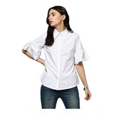 White cotton bell sleeve top, solid design for women's fashion