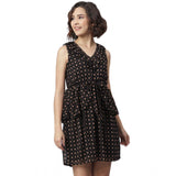 Women's Polyester Peplum Sleeveless Above Knee Dress (Black)