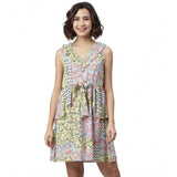 Multicolor polyester peplum sleeveless dress for women, vibrant fashion piece on display
