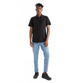 Black cotton blend men's half-sleeve solid shirt, ideal for casual wear