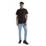 Black cotton blend men's half-sleeve solid shirt, ideal for casual wear