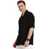 Black cotton blend men's half-sleeve solid shirt