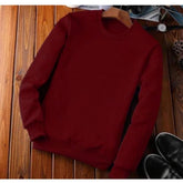 Men's maroon fleece solid round neck long sleeves casual sweatshirt - warm & comfortable activewear for men