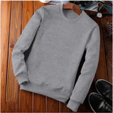 Grey fleece men's casual sweatshirt with solid round neck, long sleeves