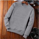 Grey fleece men's casual sweatshirt with solid round neck, long sleeves