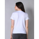 White cotton blended round neck half sleeve t-shirt for women