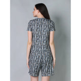 Multicolor cotton blended printed round neck half sleeve top & shorts set - vibrant fashion for women at home or play