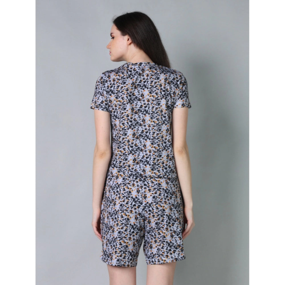 Multicolor cotton blended print round neck half sleeve top & shorts set, vibrant patterns for women's casual wear
