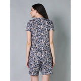 Multicolor cotton blended print round neck half sleeve top & shorts set, vibrant patterns for women's casual wear