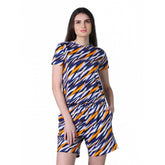 Women's Cotton Blended Printed Round Neck Half Sleeve Top - Shorts Set (Yellow)