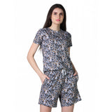 Multicolor cotton blended print round neck half sleeve top & shorts set - vibrant fashion ensemble