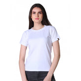 White cotton blended round neck half sleeve T-shirt, solid design for women's casual wear