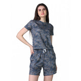 Blue cotton blended printed round neck half sleeve top - shorts set, vibrant pattern for women's casual wear